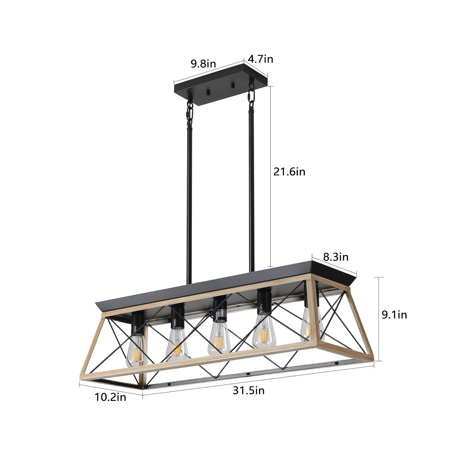 Farmhouse 5-Light Pendant Light Oak Rustic Chandelier for Dining Room