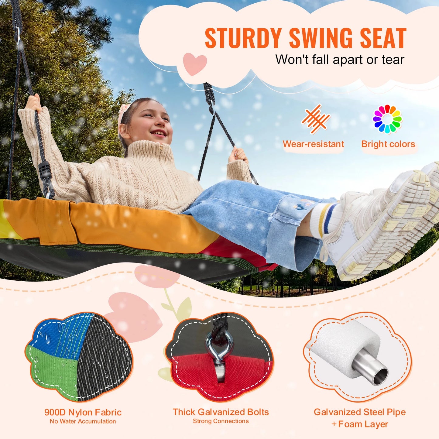 SucceBuy Tree Swing Saucer Swing 750 Pound 2 Straps Adjustable Ropes Outdoor