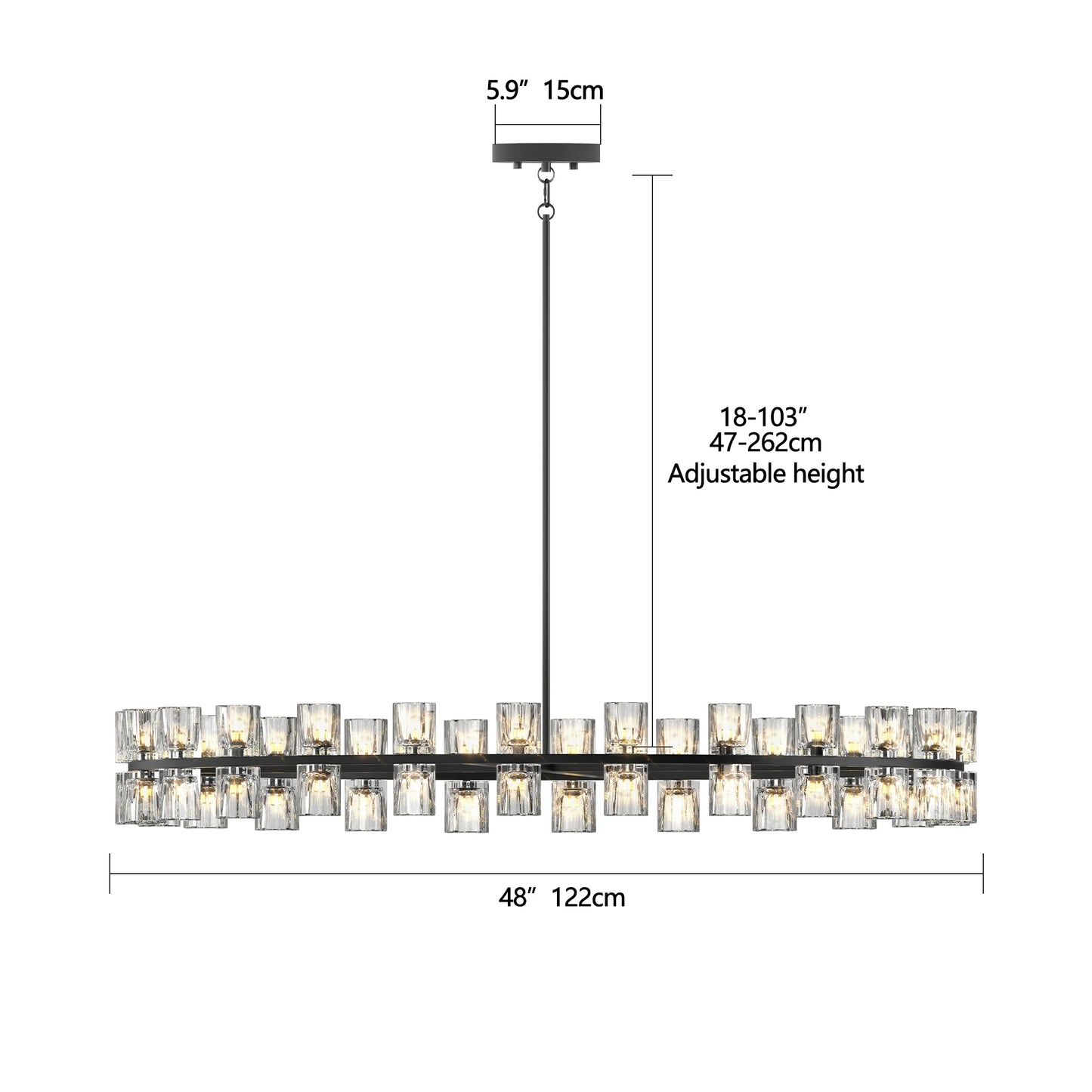 Modern 48 Inch Black Round Chandelier Crystal Wagon Wheel Pendant Light