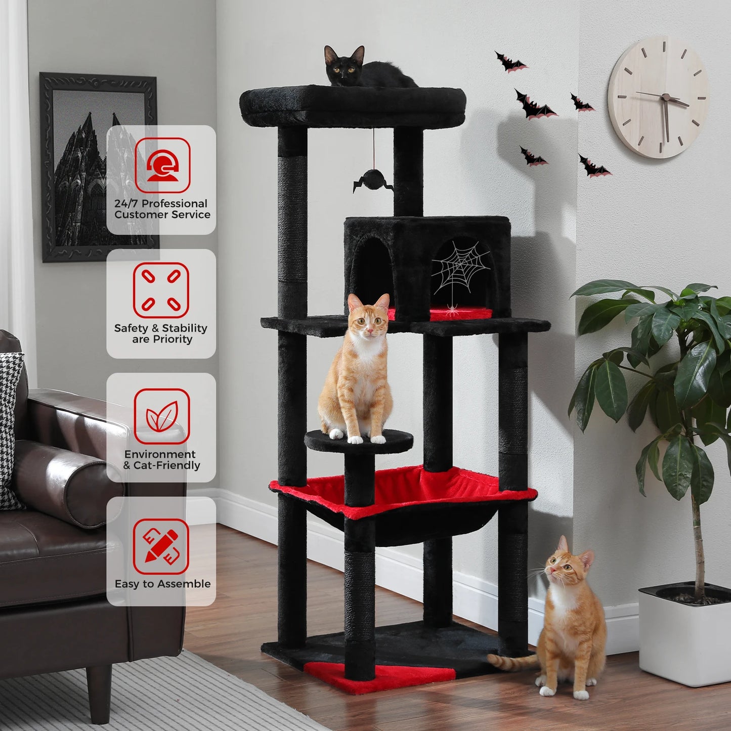 PAWZ Road 5 Level Cat Tree for Indoor Large Cats With Hammock and Sisal Posts