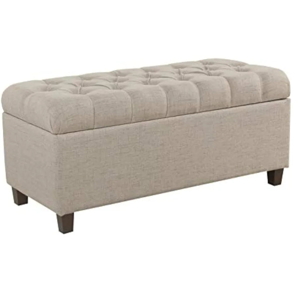 Tan Tufted Ainsley Button Storage Ottoman Bench With Hinged Lid