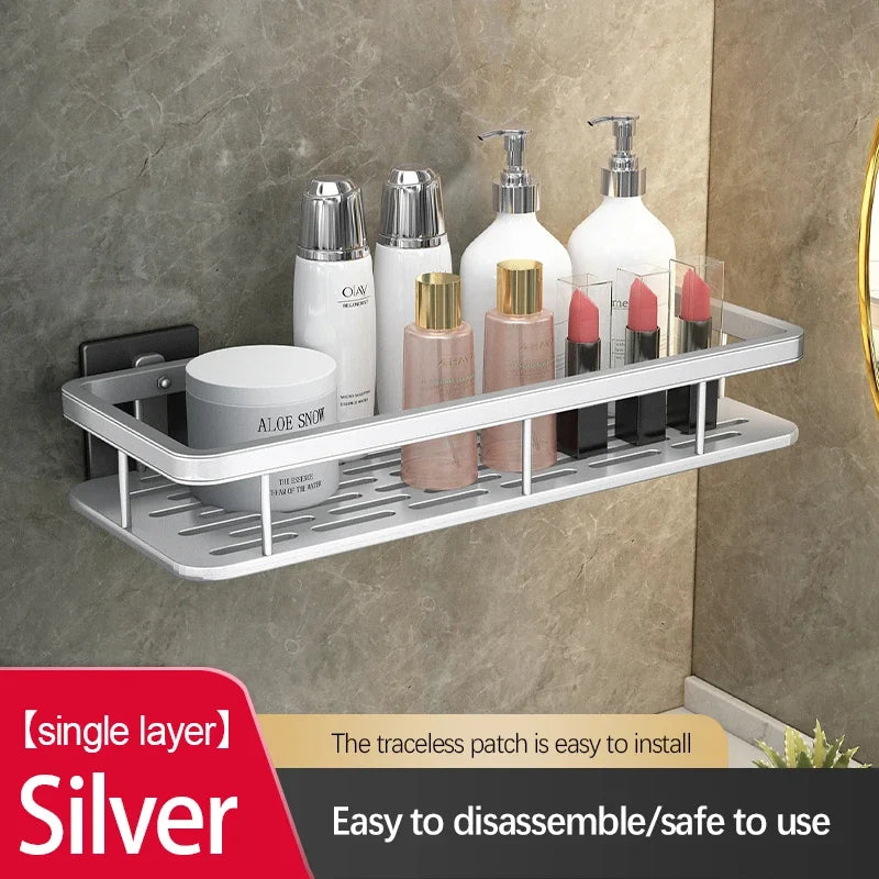 Double Tier Stainless Steel Anti-Rust Bathroom Shower Storage Rack with Suction Cups
