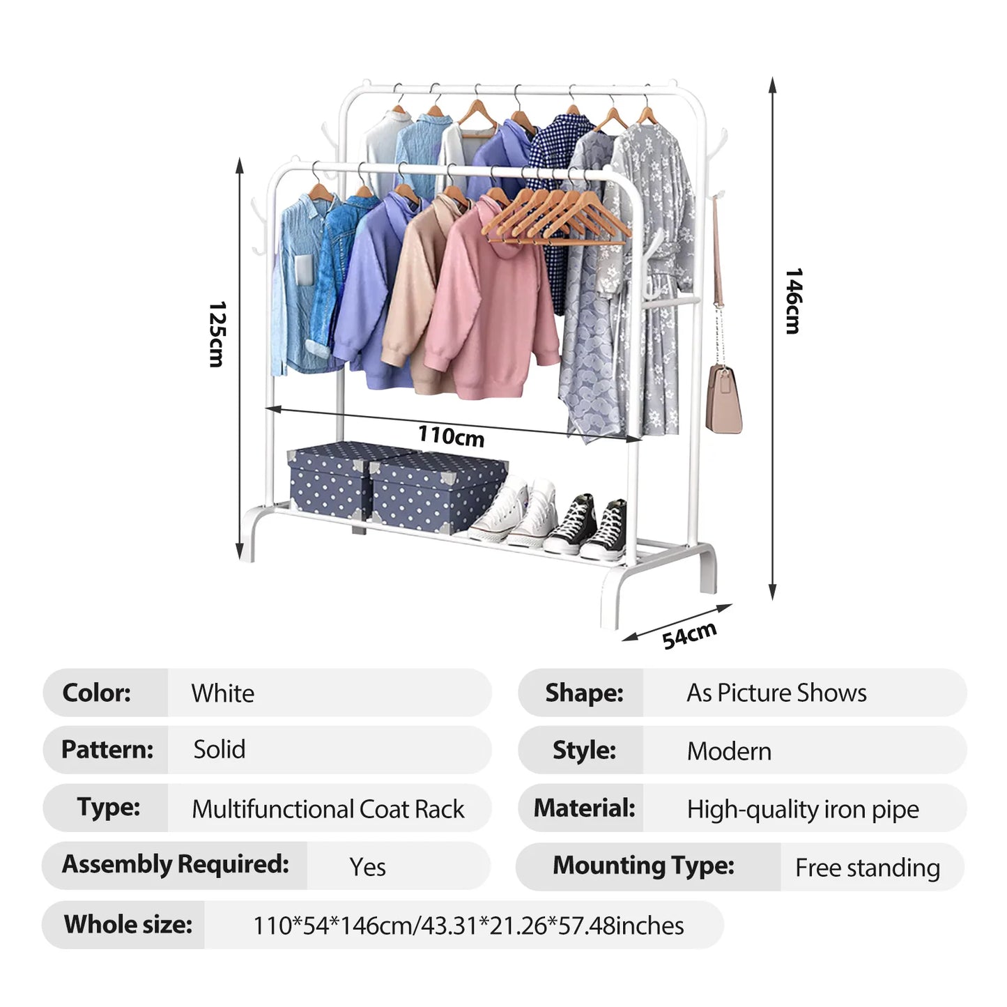 Double Rod Clothing Rack With Shelves On Wheels Metal Garment Organizer