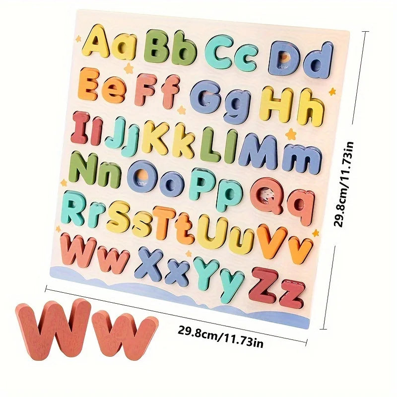 Wooden Letter Puzzle Board 52 Uppercase And Lowercase Letters For Preschool