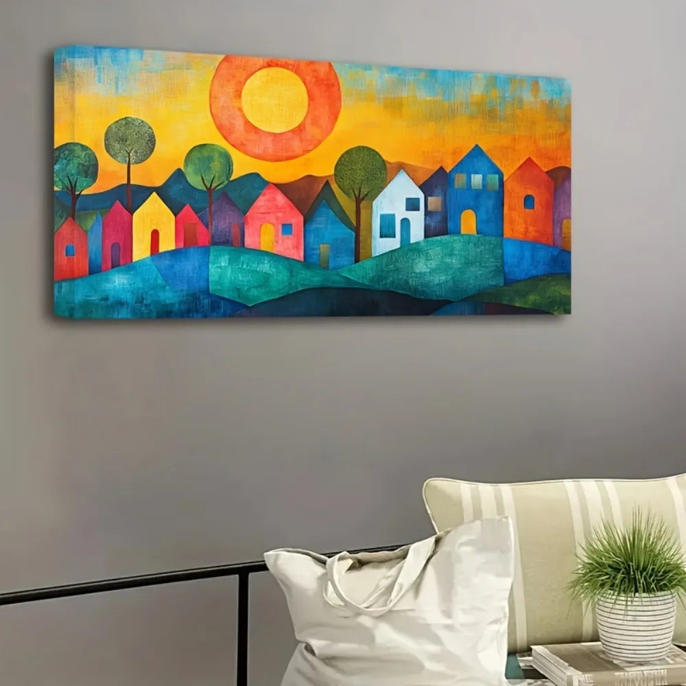 Large Abstract House Canvas Wall Art Print With 1.5 Inch Solid Pine Wood Frame