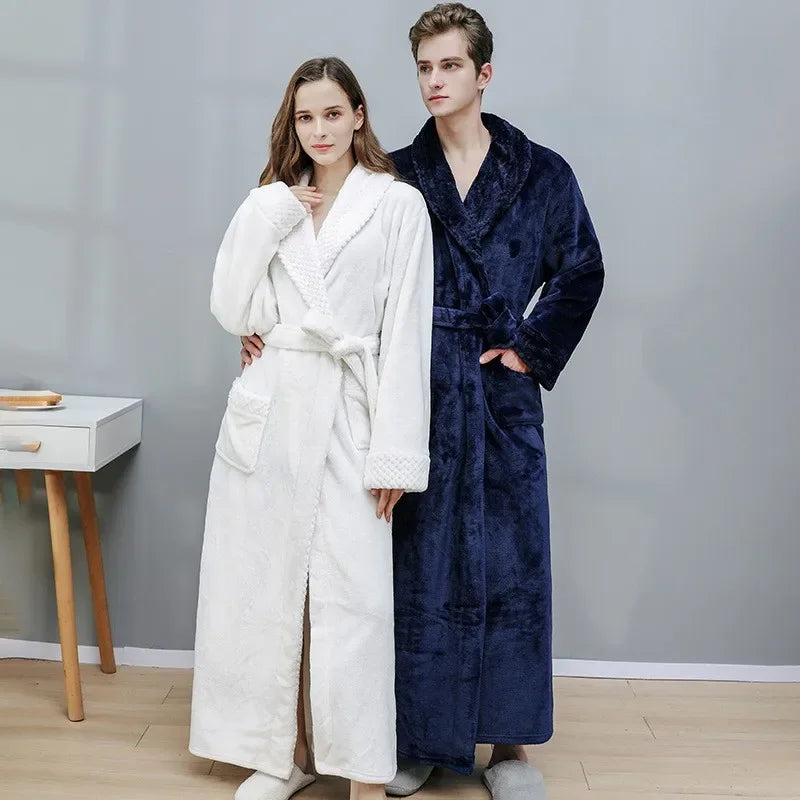 Winter Warm Thick Long Coral Velvet Bathrobe For Adults Women Men