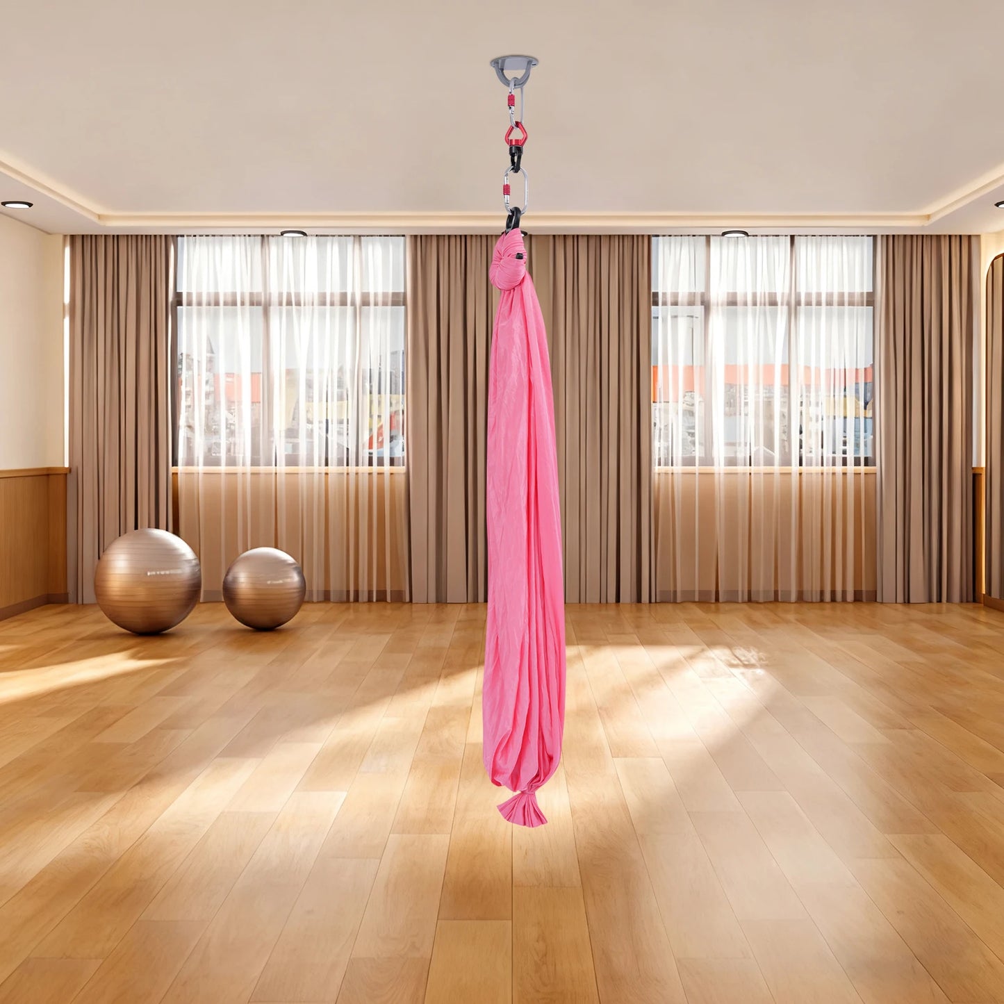 Yoga Hammock Aerial Silks Pink With Carabiners 1102 Lbs Load Capacity Home Use