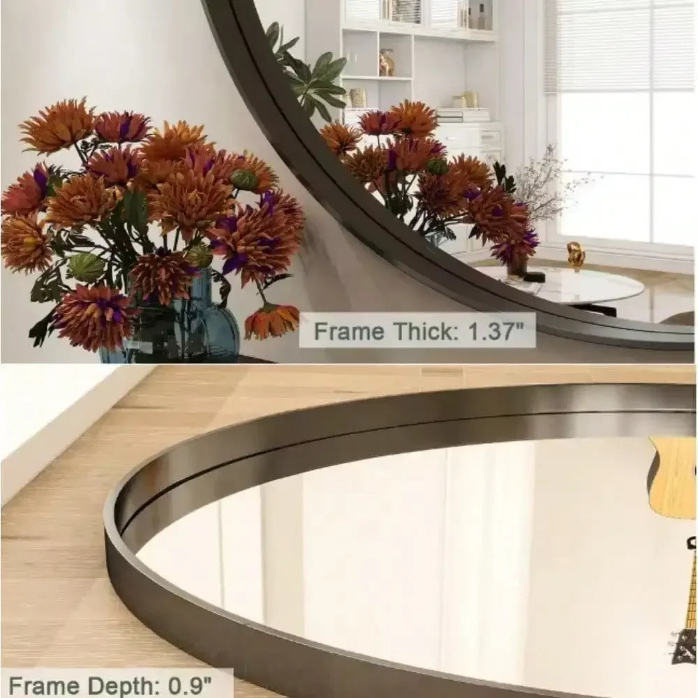 Round Aluminum Alloy Deep Framed Wall Mirror with Simple Metal Frame, Entryway, Bedroom Vanity, Living Room, Hallway Decor