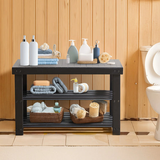 JHK 3 Tier Bamboo Shoe Rack Bench Living Room Storage Organizer Easy Assembly