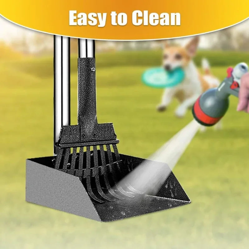 Dog Poop Scoop With Long Handle Stainless Steel Tray And Rake For Medium Dogs