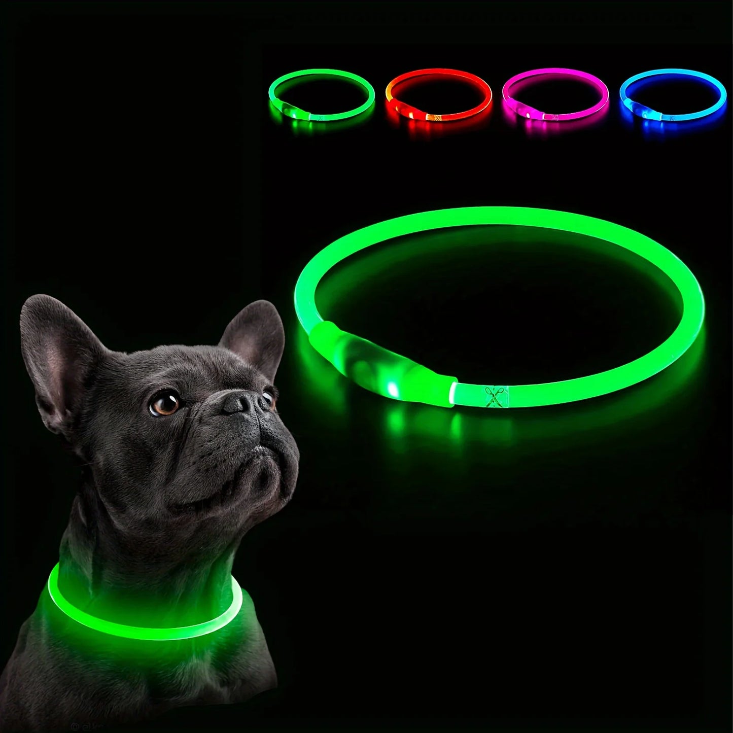 LED Light Dog Collar Luminous USB Rechargeable Anti Lost Reflective Nylon