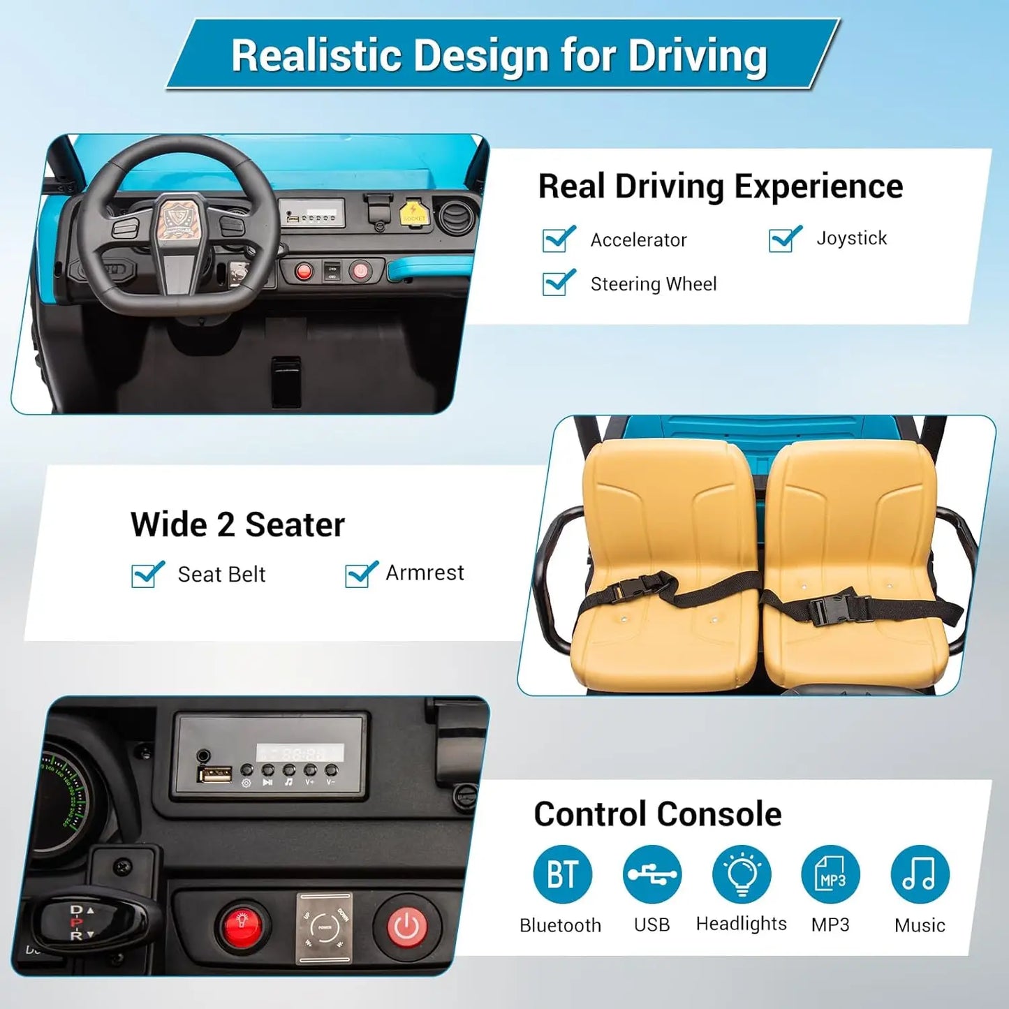 24V Two Seater Ride On Dump Truck With Remote 4WD LED Lights Music