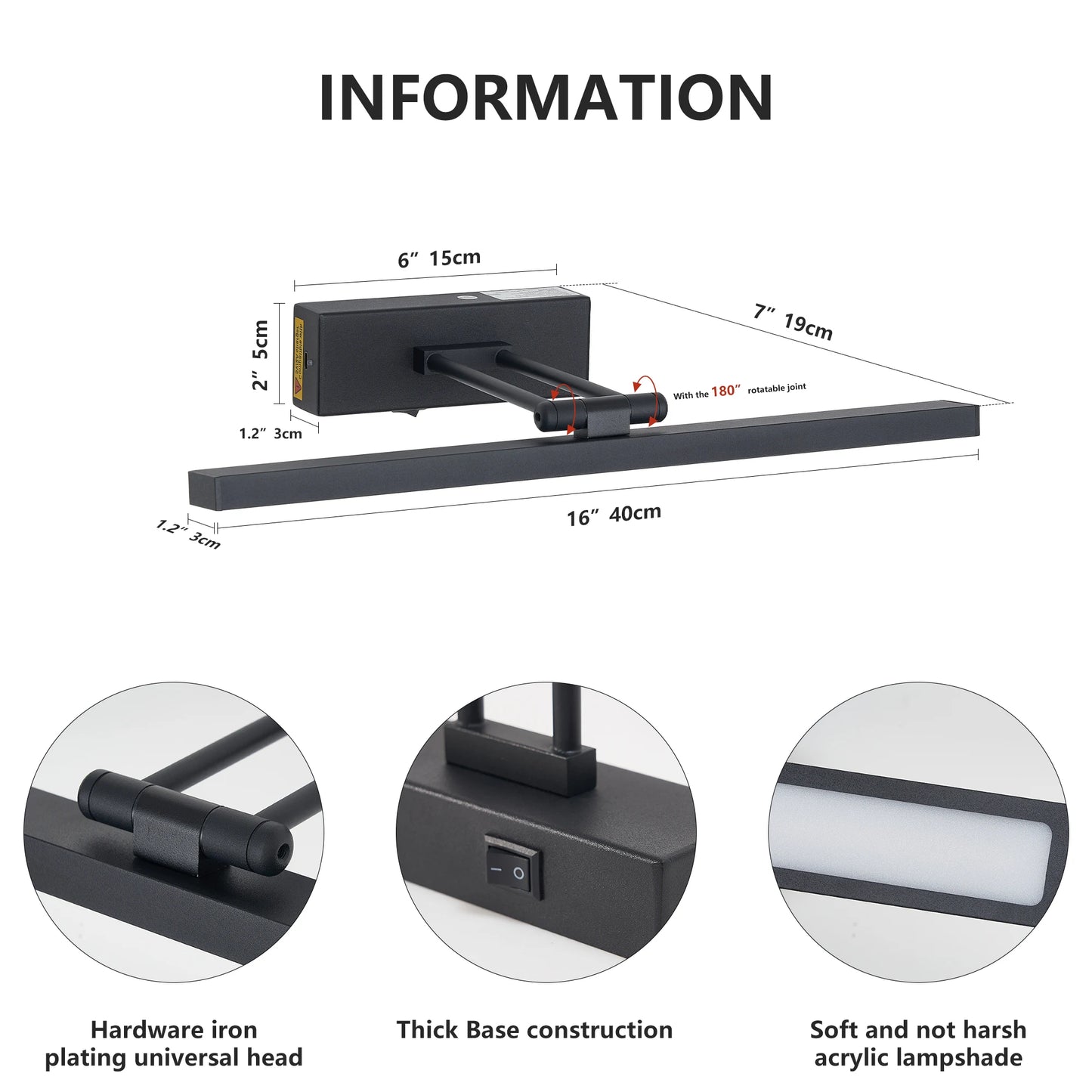 Rechargeable Picture Light With Remote Dimmable LED Black Art Light For Artwork
