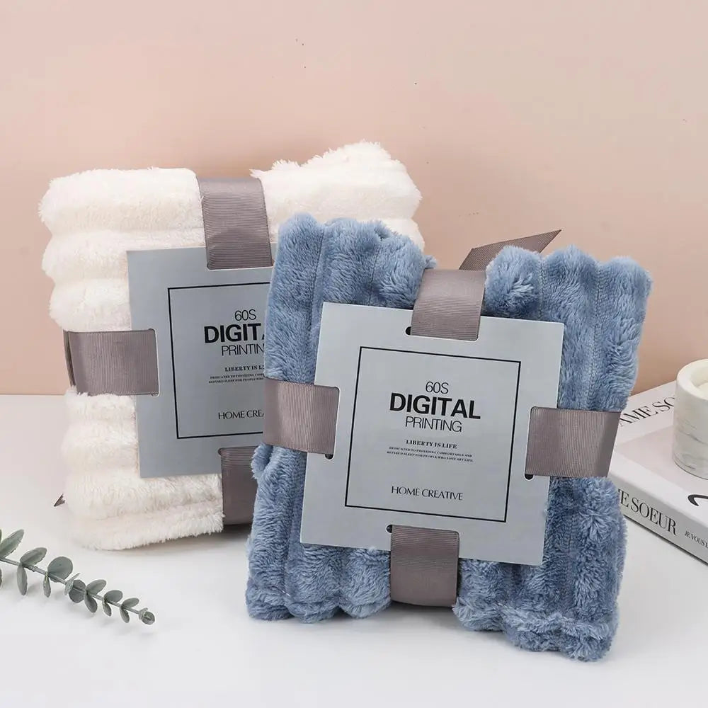 Double Sided Warm Blankets Skin Friendly Breathable Ultra Soft Plush Striped Blankets