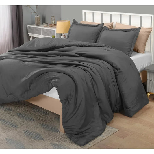 Queen Grey Comforter Set 3 Piece Down Alternative Bedding 88 x 88 Inch Comforter