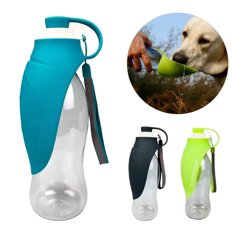 580ml Portable Dog Water Bottle With Silicone Travel Bowl For Outdoor Pets