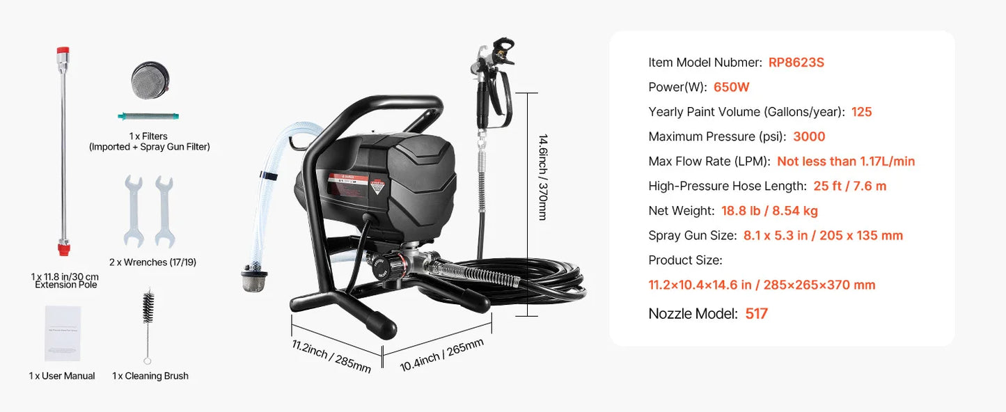 SucceBuy Stand Airless Paint Sprayer 650W 3000 PSI Electric Extension Rod