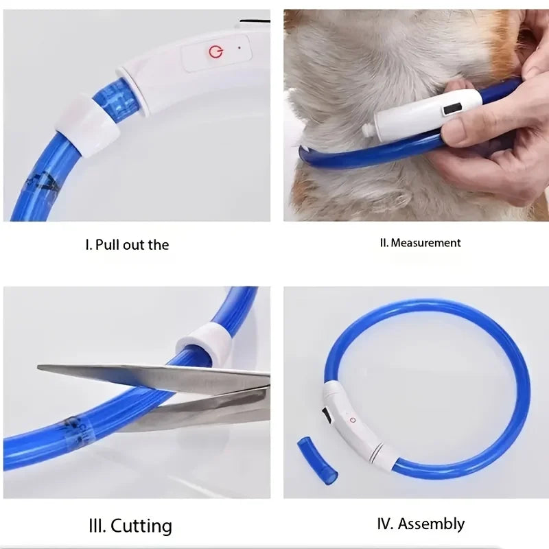 LED Light Dog Collar Luminous USB Rechargeable Anti Lost Reflective Nylon
