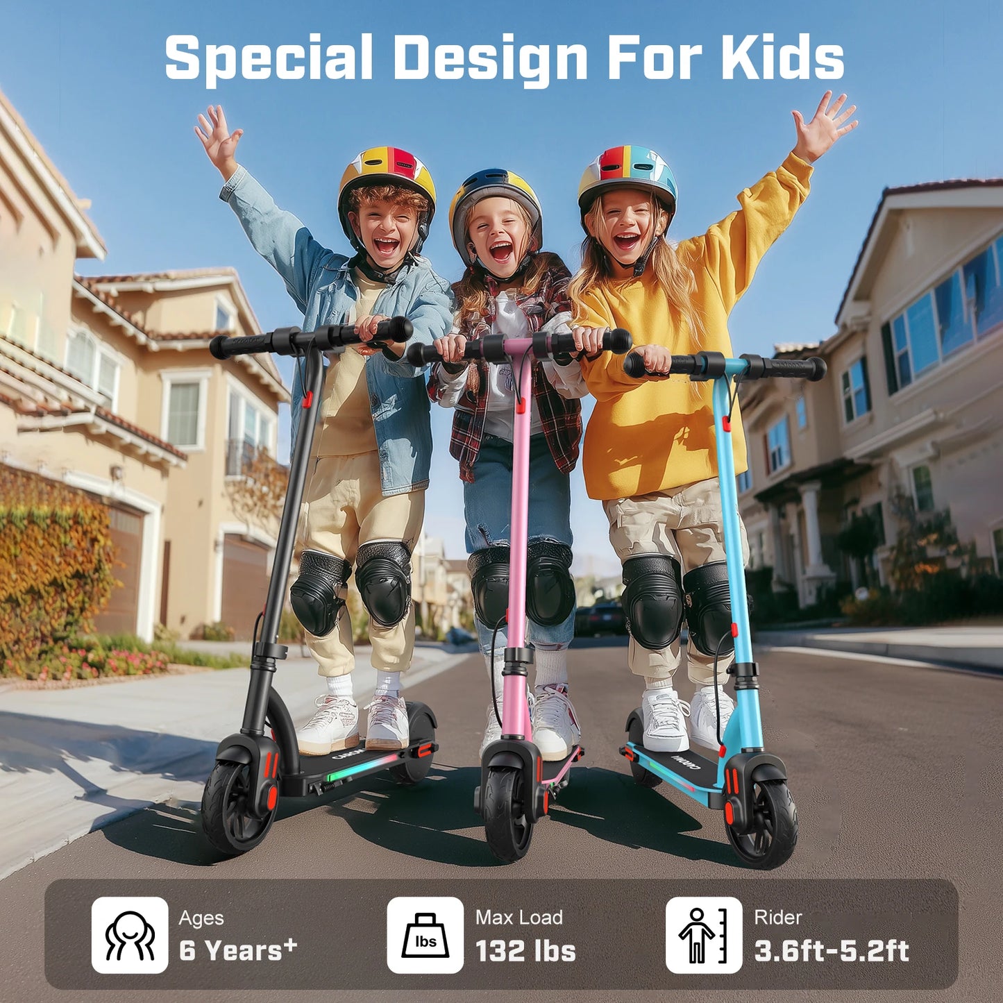 CAROMA Electric Scooter Kids Ages 6 To 12 3 Speeds 150W UL2272 Dual Braking