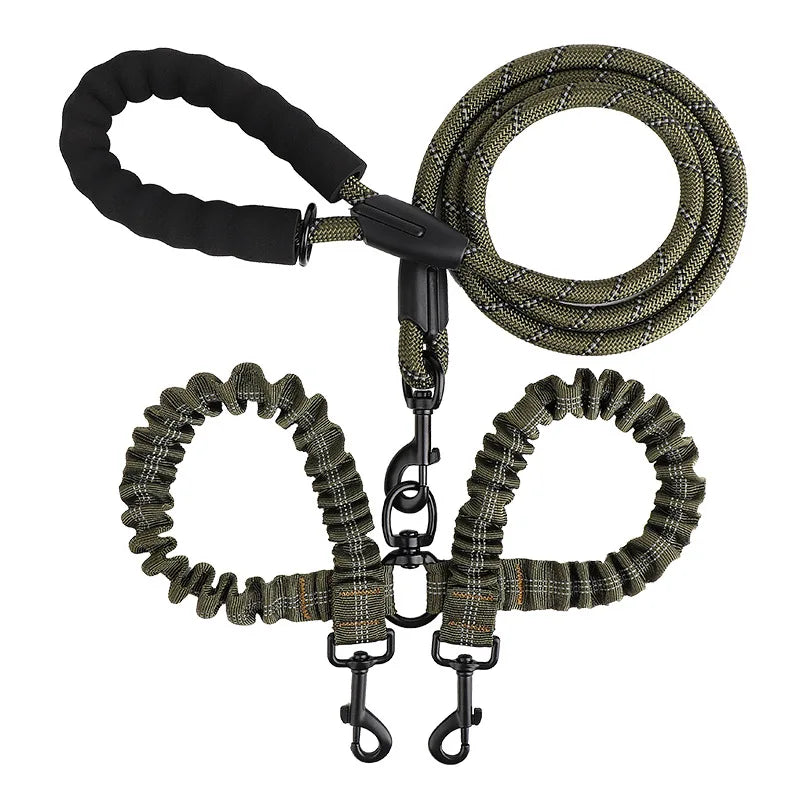 Double Dog Leash Coupler Elastic Rope Nylon Leash for Two Dogs
