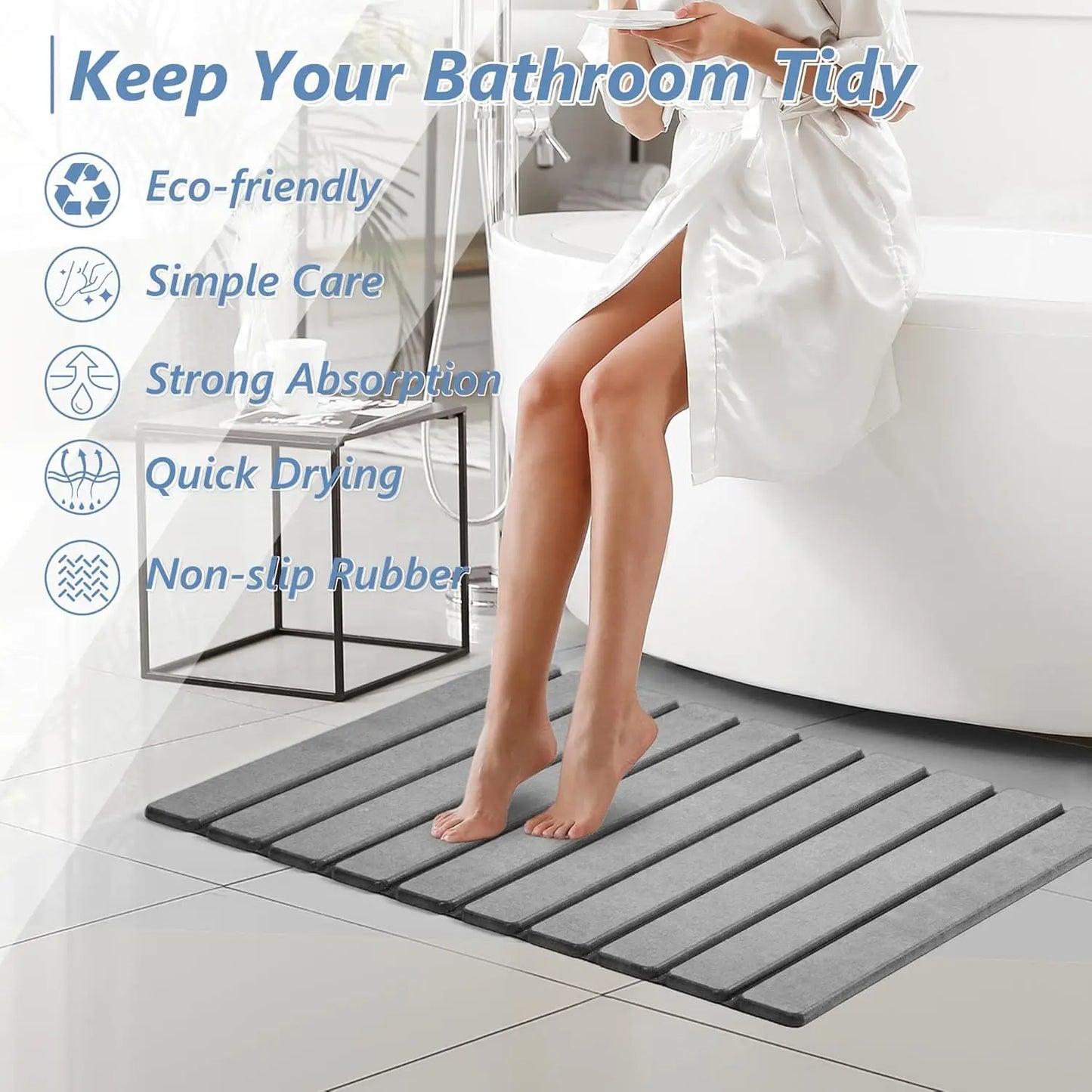 Foldable Stone Bath Mat Diatomaceous Earth Non Slip Quick Dry Bathroom Floor Mat