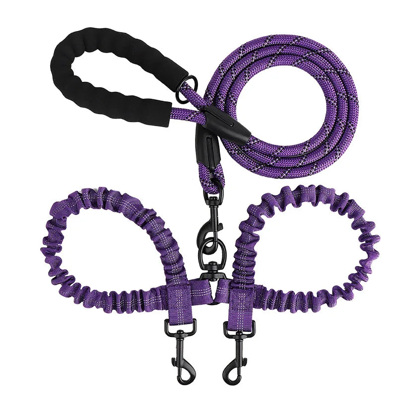 Double Dog Leash Coupler Elastic Rope Nylon Leash for Two Dogs
