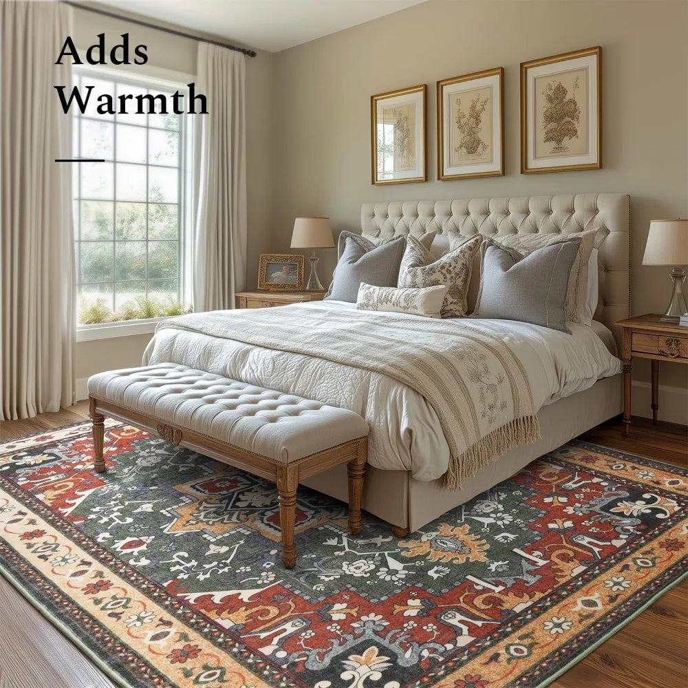 High-Quality Plush Living Room Area Rugs, 9x12 Feet, Machine Washable, Thick and Soft Oriental Style Carpet for Home Decor