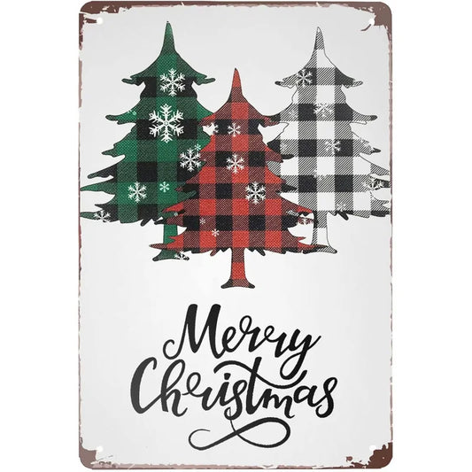 Retro Tin Sign Merry Christmas Trees Metal Sign Wall Art Plaque Poster for Home Bar Pub 8 X 12 INCH Picture3