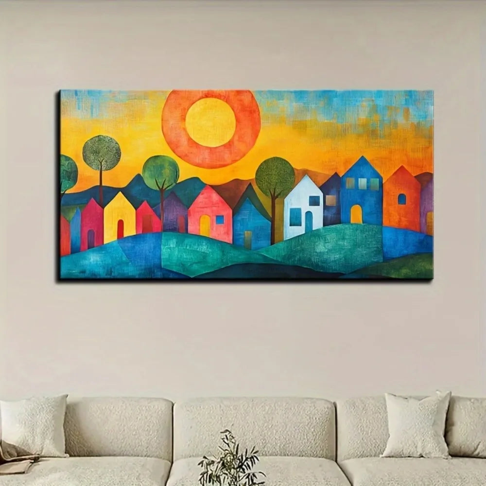 Large Abstract House Canvas Wall Art Print With 1.5 Inch Solid Pine Wood Frame