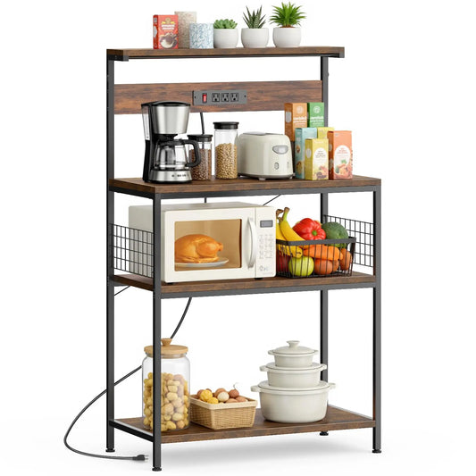 JHK 31.5 Inch Kitchen Bakers Rack Power Outlet And Microwave Oven Stand