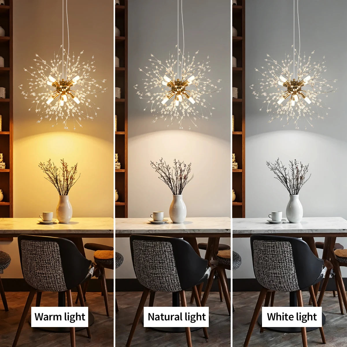 Modern Golden Crystal Chandelier Fireworks Dandelion G9 Living Room Light