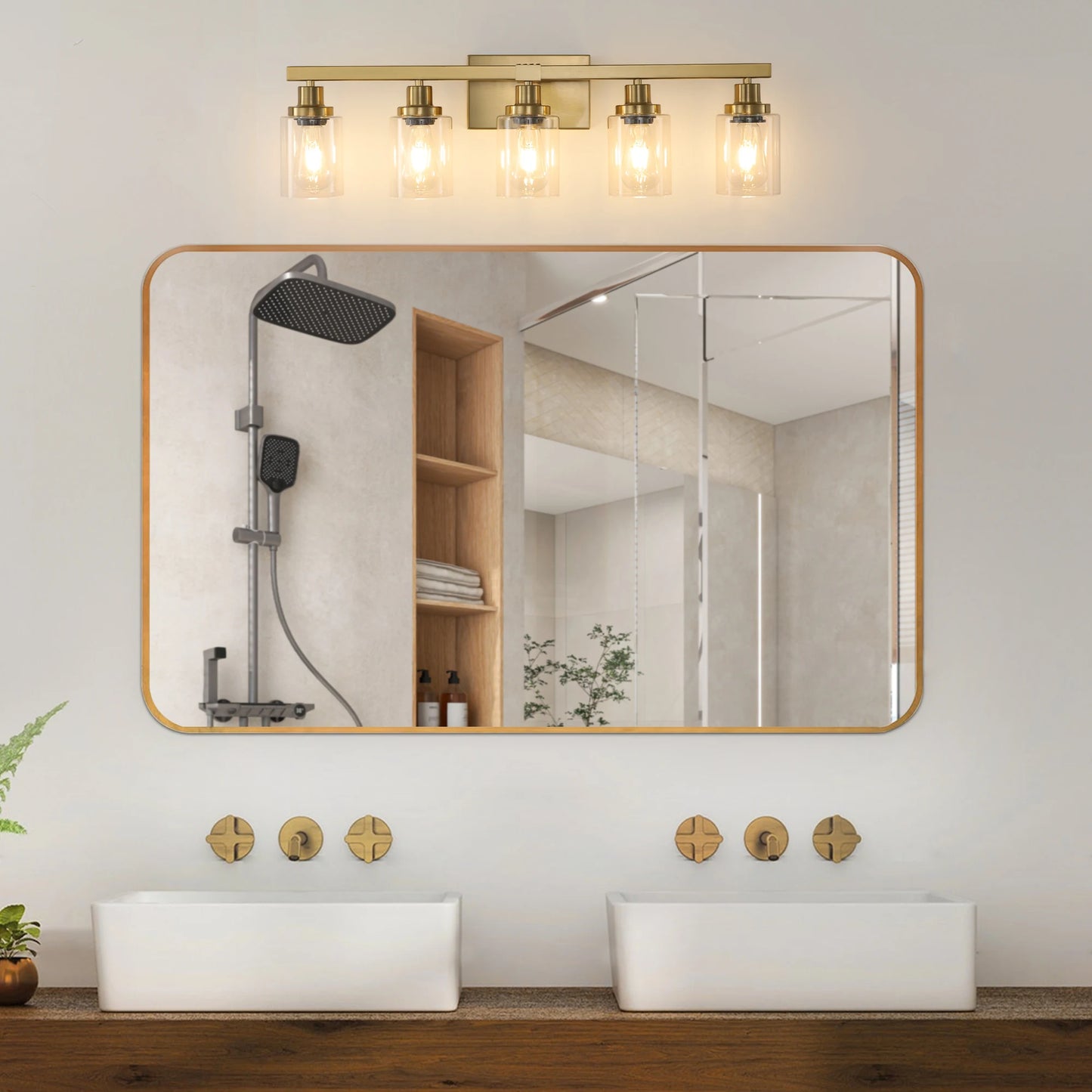 Modern Industrial Bathroom Vanity Light Five Light Sconce Clear Glass Lampshades