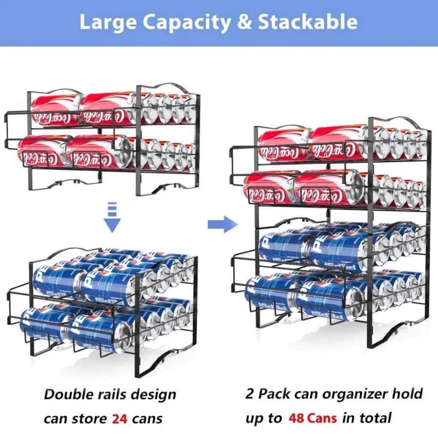 Four Tier Soda Can Dispenser Rack Holds 48 Cans Space Saving Organizer