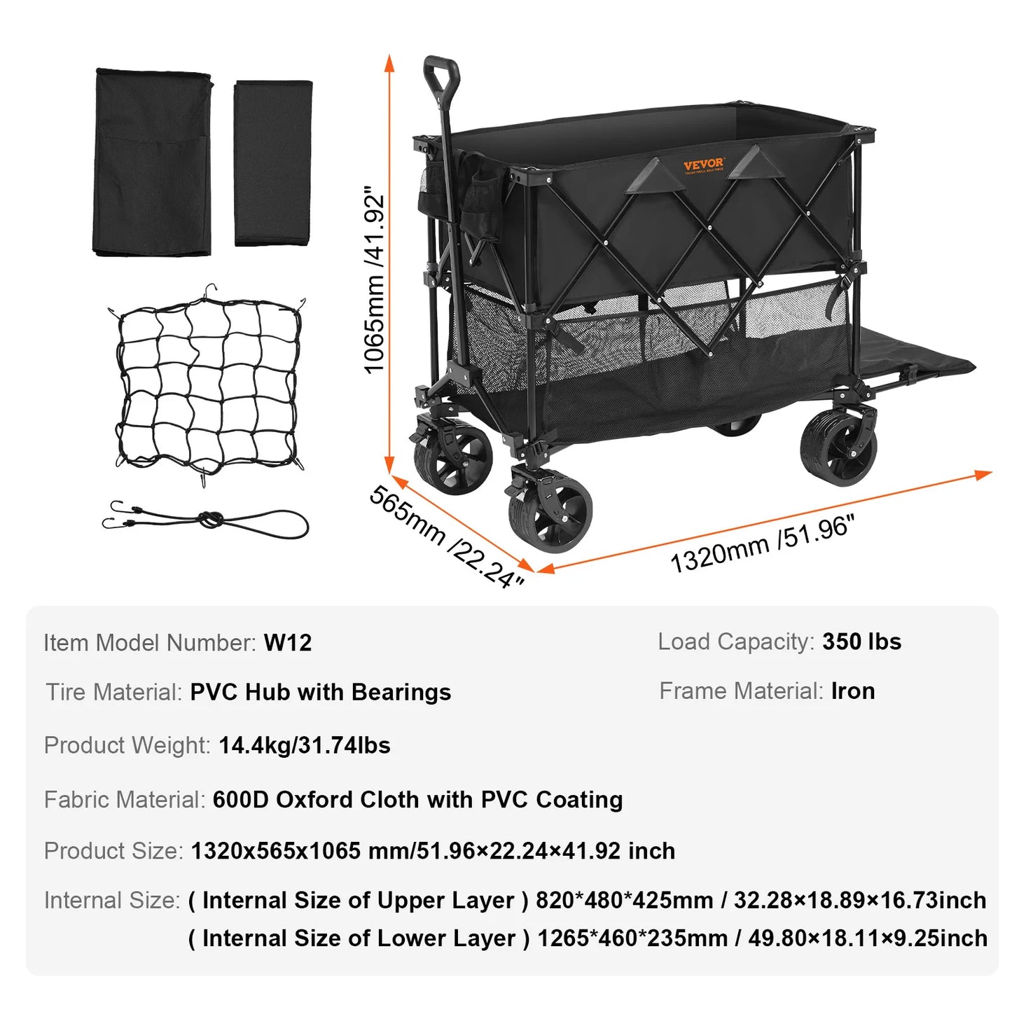 SucceBuy Collapsible Folding Wagon With All Terrain Wheels Drink Holder Camping