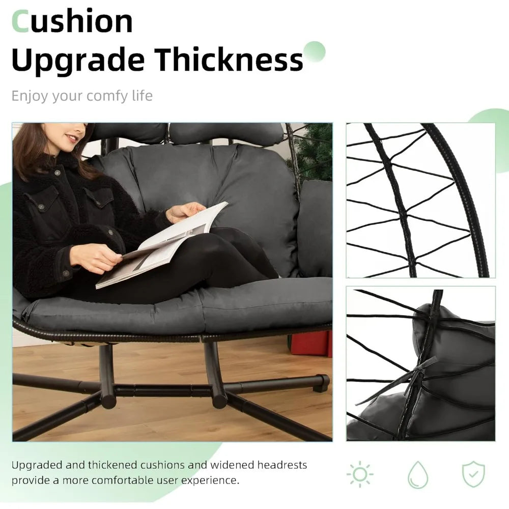 Folding Hammock Swing Chair Stand For Two UV Resistant Cushions 700 Lb Capacity