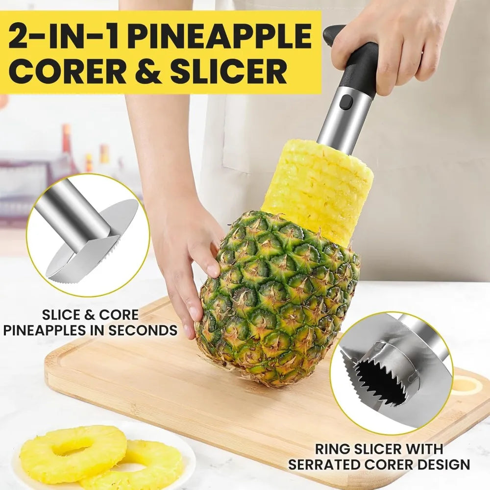 Quality pineapple covering and slicing tools - sharp pineapple knives with serrated tips - are easy to use and clean
