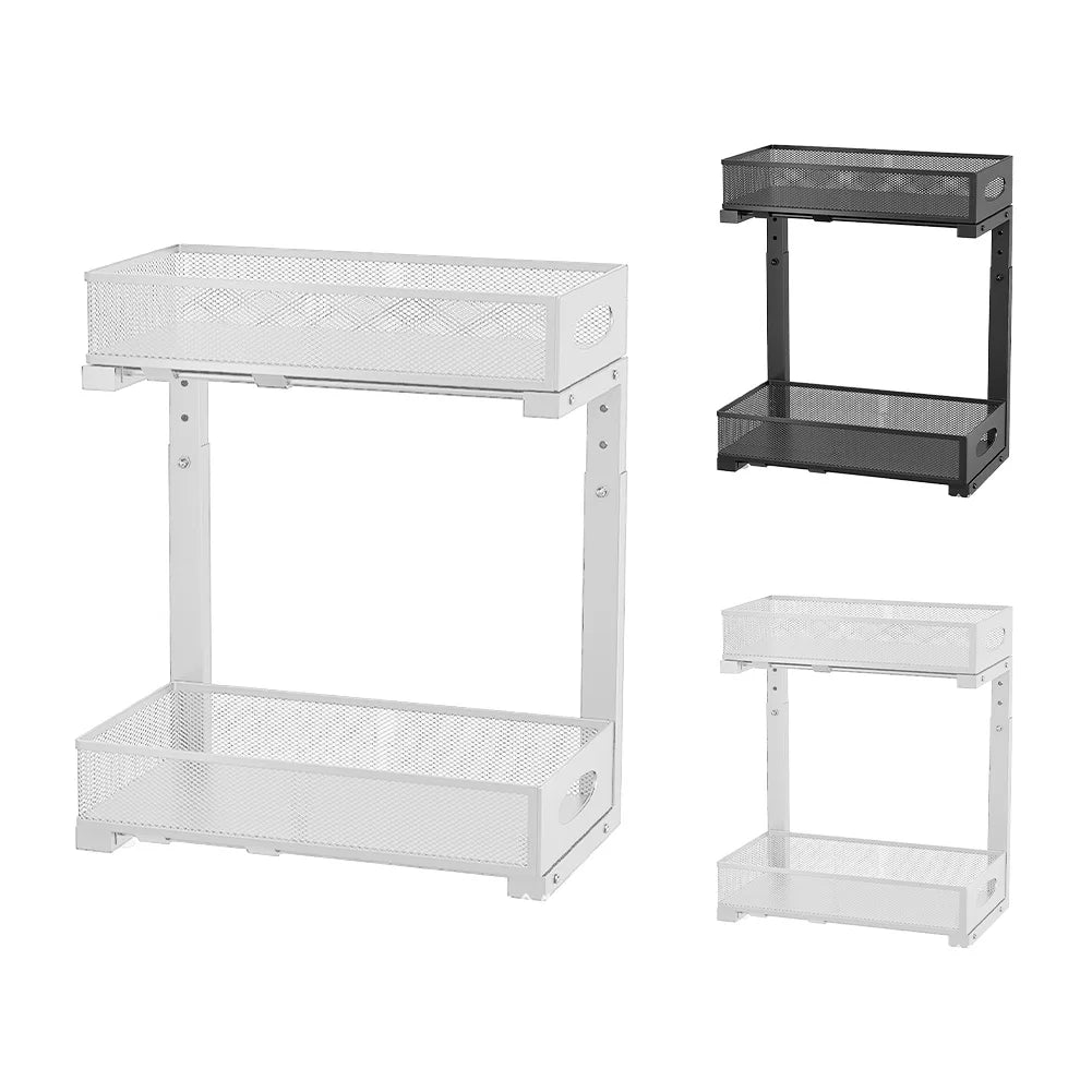 2 Tier Adjustable Under Sink Organizer With Sliding Pullout Drawer Kitchen