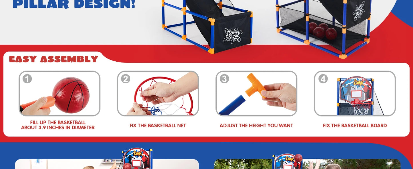 Joyfy Arcade Basketball Game Set With 4 Balls And Hoop For Indoor Outdoor Play