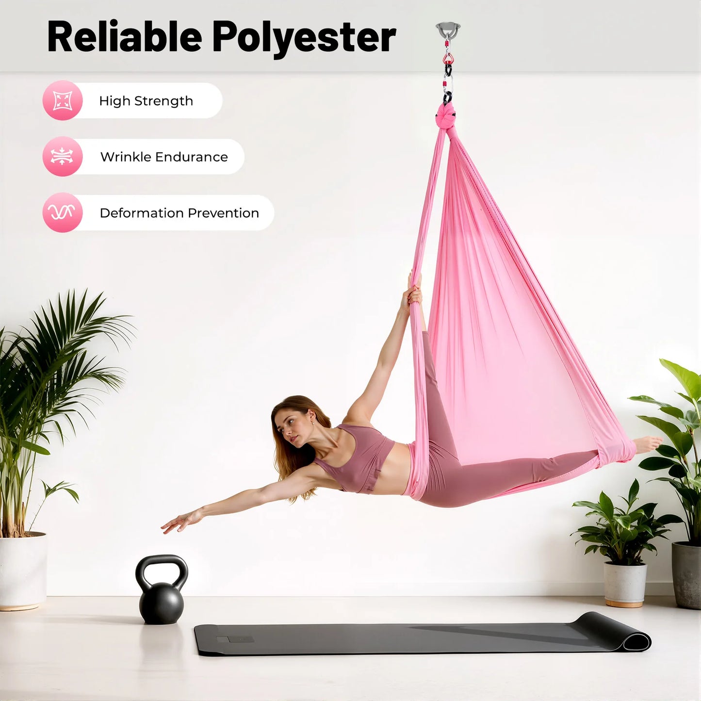Yoga Hammock Aerial Silks Pink With Carabiners 1102 Lbs Load Capacity Home Use