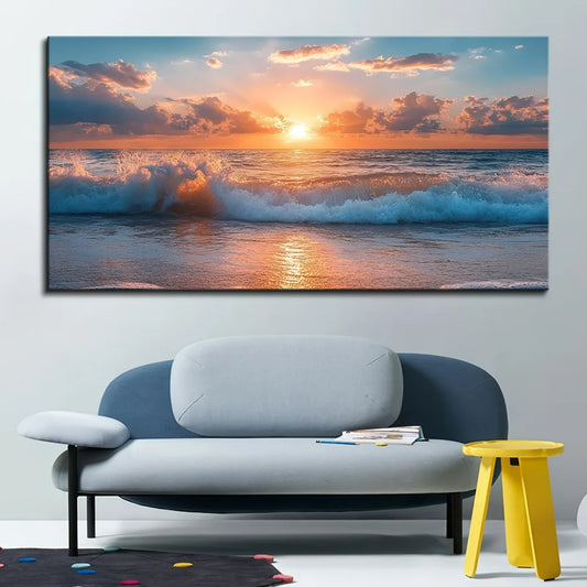 One And A Half Inch Thick Pine Frame With Ocean Beach Wave Scene Wall Decoration