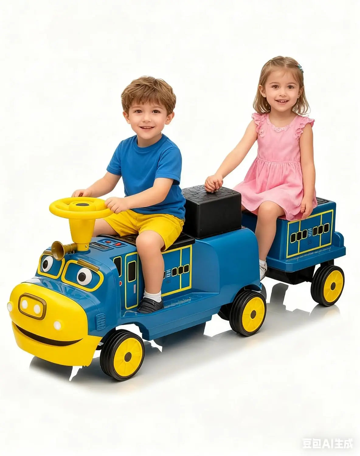 2 Seater 12V Trackless Ride On Train For Kids With Adjustable Seat And Storage