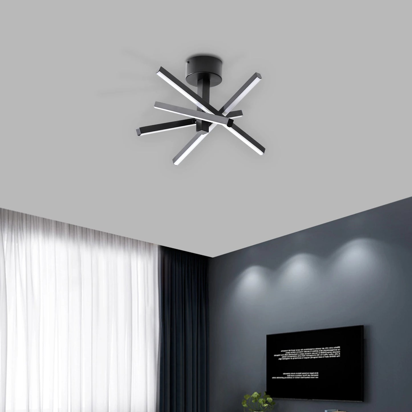 Modern Black LED Semi Flush Mount Ceiling Light For Hallway Staircase Attic