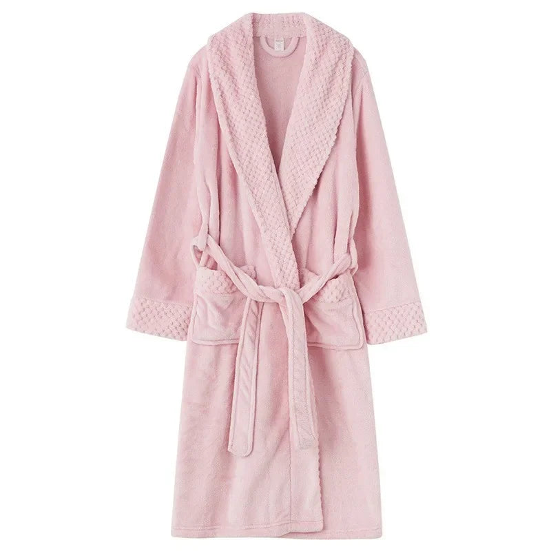 Winter Warm Thick Long Coral Velvet Bathrobe For Adults Women Men