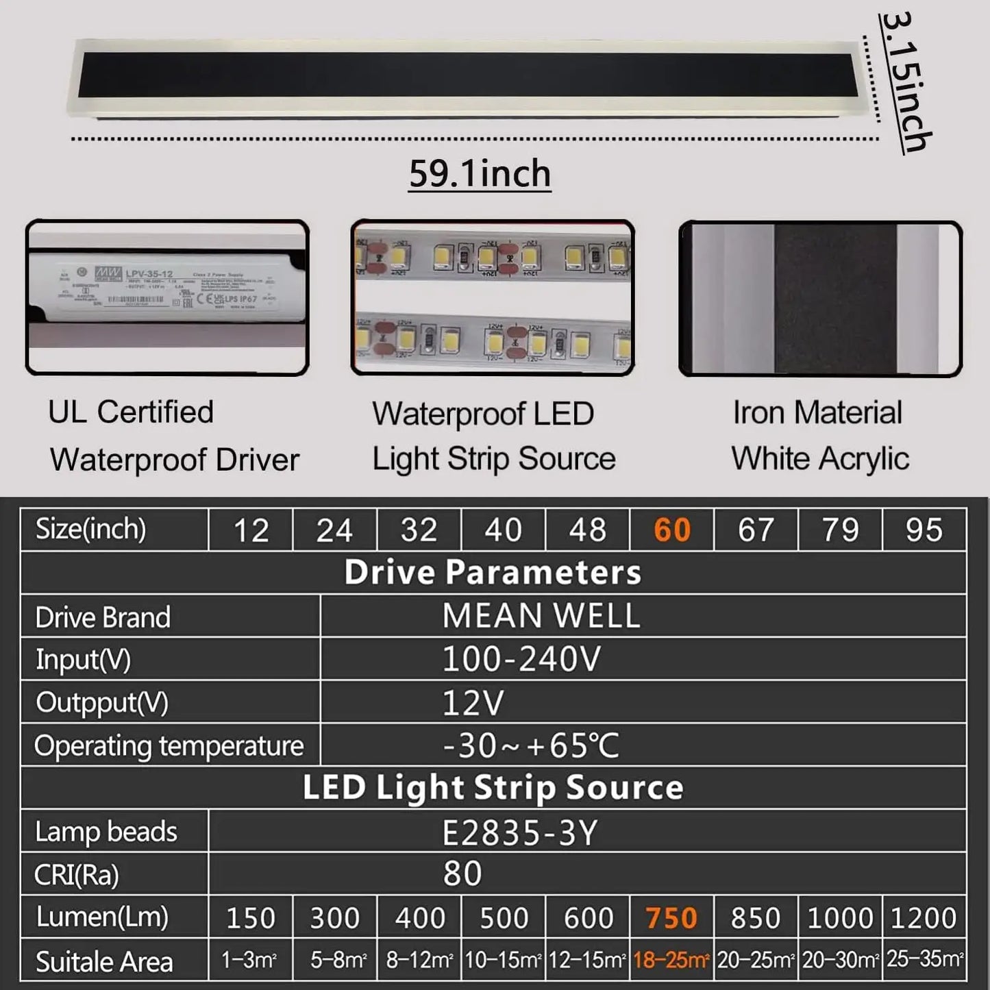 Long LED Waterproof IP65 Outdoor Wall Lamp Modern Sconce Light Garden Porch