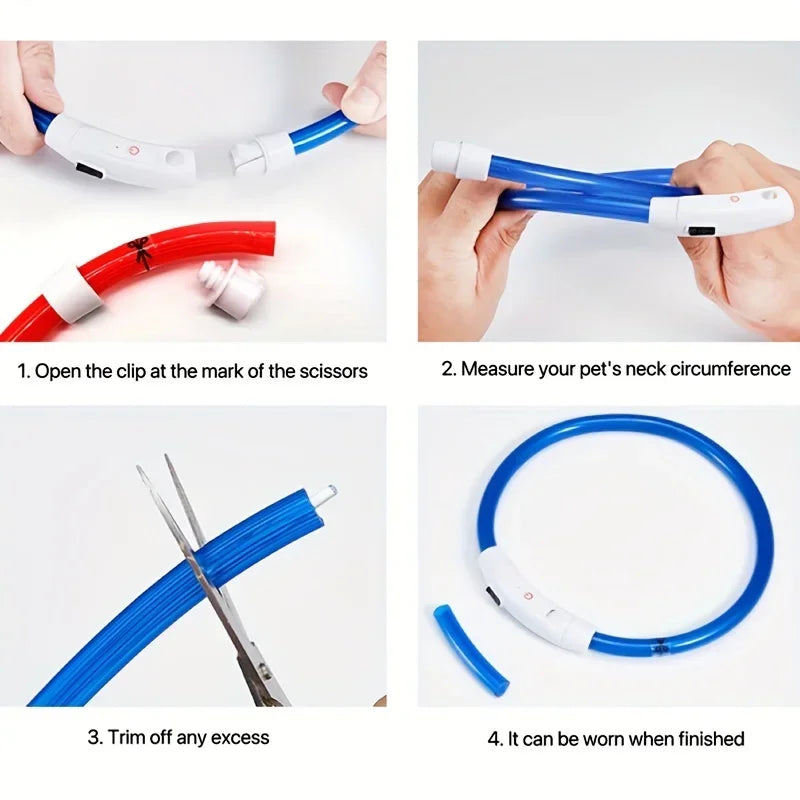 LED Light Dog Collar Luminous USB Rechargeable Anti Lost Reflective Nylon