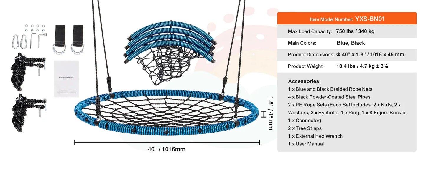 SucceBuy Tree Swing Saucer Swing 750 Pound 2 Straps Adjustable Ropes Outdoor