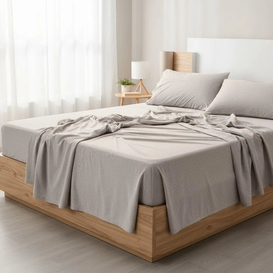 King Jersey Knit Sheet Set 4-Piece - Soft Stretchy Cotton Blend Bedding in Heather Oatmeal