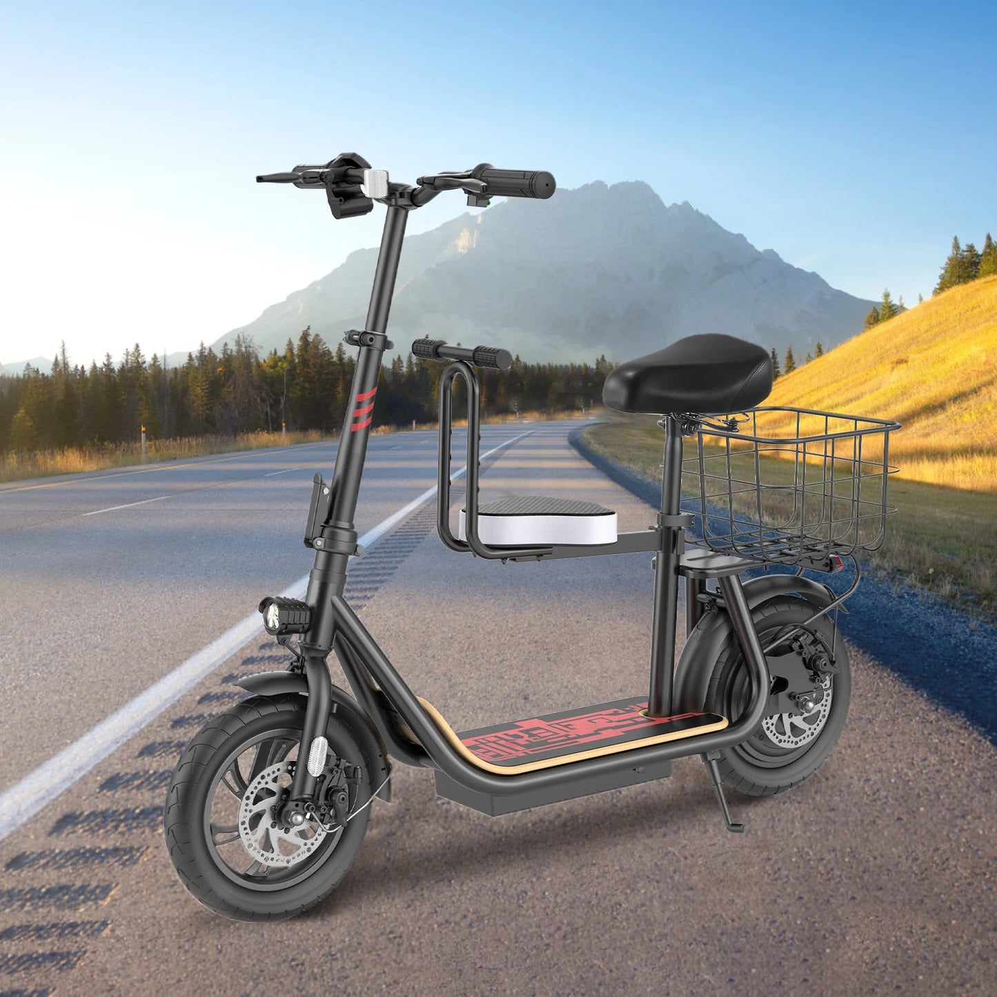 Peak 1200W Electric Scooter With Kids Seat 12 Inch Shock Absorbing Tires
