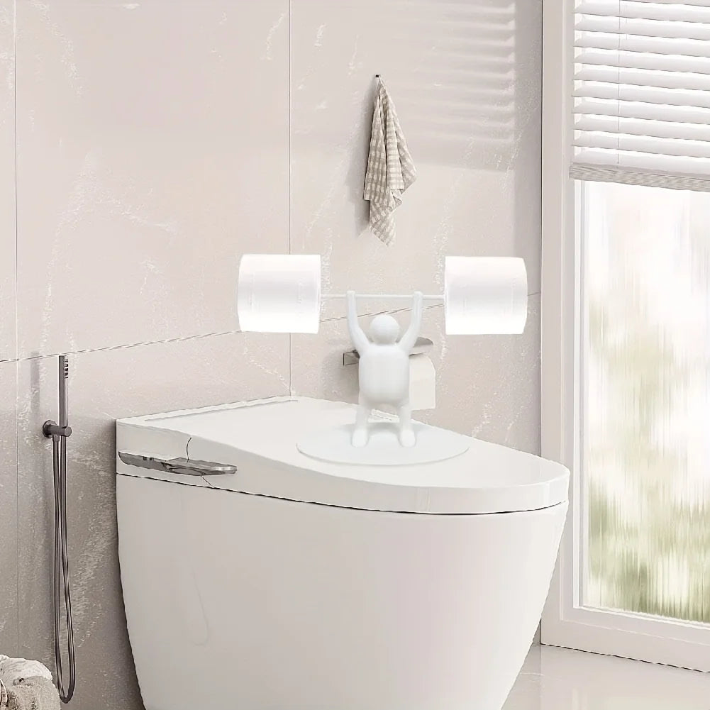Funny Weightlifter Toilet Roll Holder Freestanding Over Tank 3D Printed Plastic