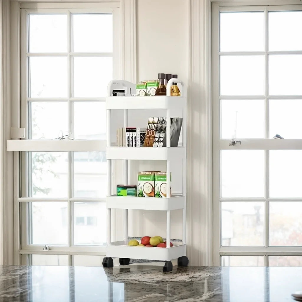 Three Quarter Tier Rolling Storage Cart Plastic Multi Function Organizer